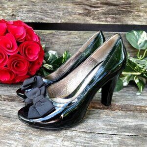 Black Sexy Heels Sofft Patent Leather Pumps Bow Detail Black 6M